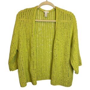 Chico's Sweater Women's Size Large Open front Knit 3/4 sleeves Green Chicos 2